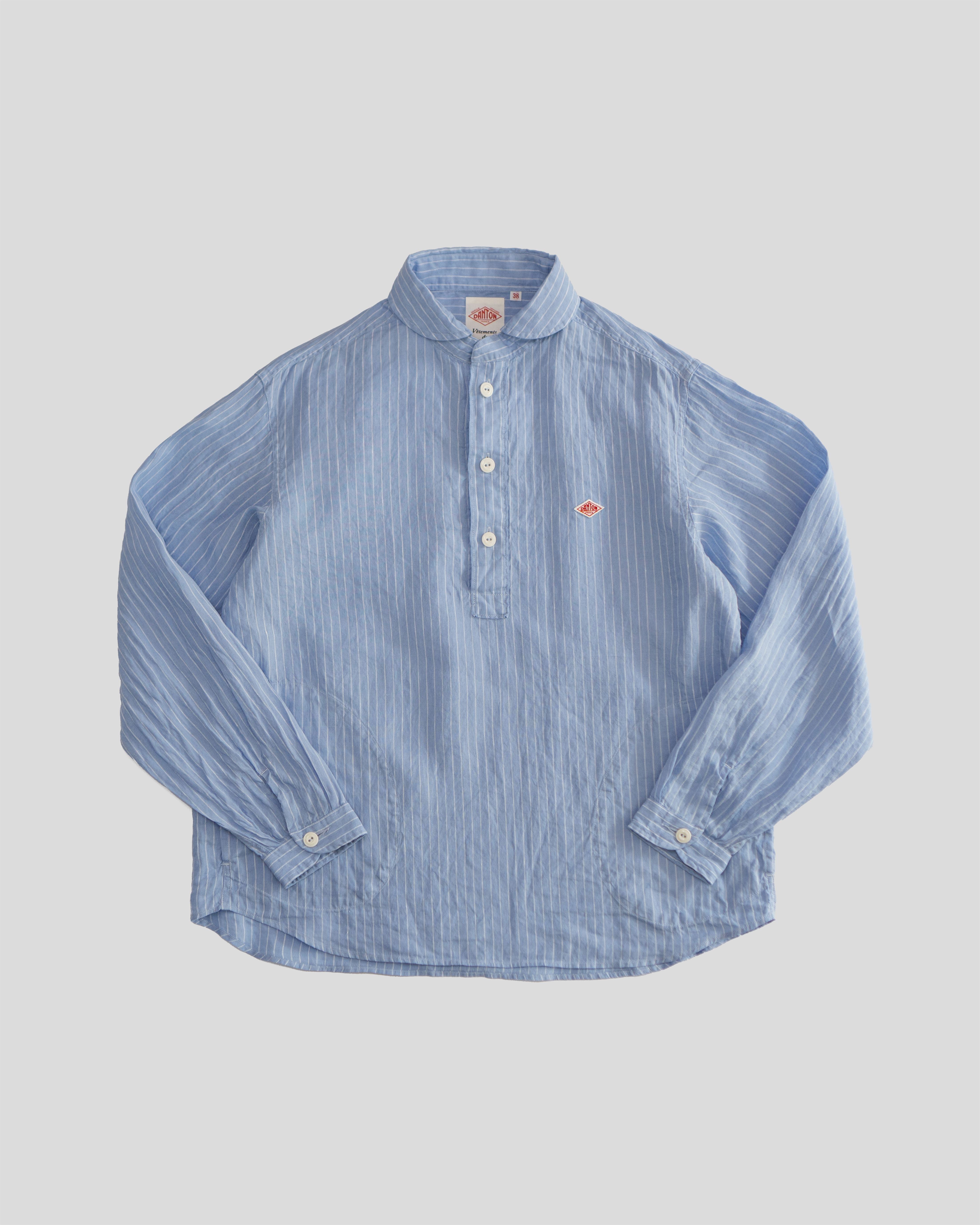 Men's Round Collar P.O Shirt L/S Linen Stripe DT-B0282 KLP | Blue-Whit The Signet Store Men's Round Collar P.O Shirt L/S Linen Stripe DT-B0282 KLP | Blue-Whit The Signet Store