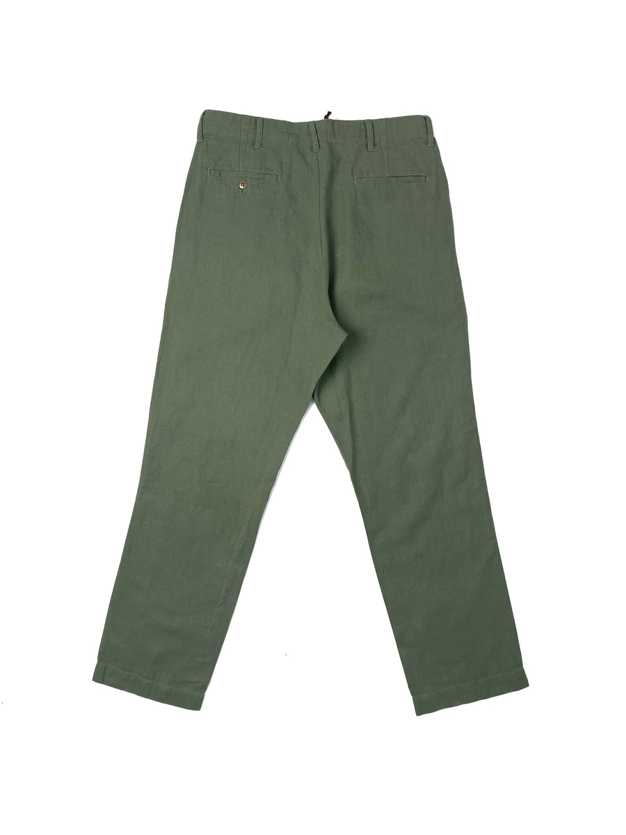Pleated Cotton/ Linen Chinos Faded Olive The Store