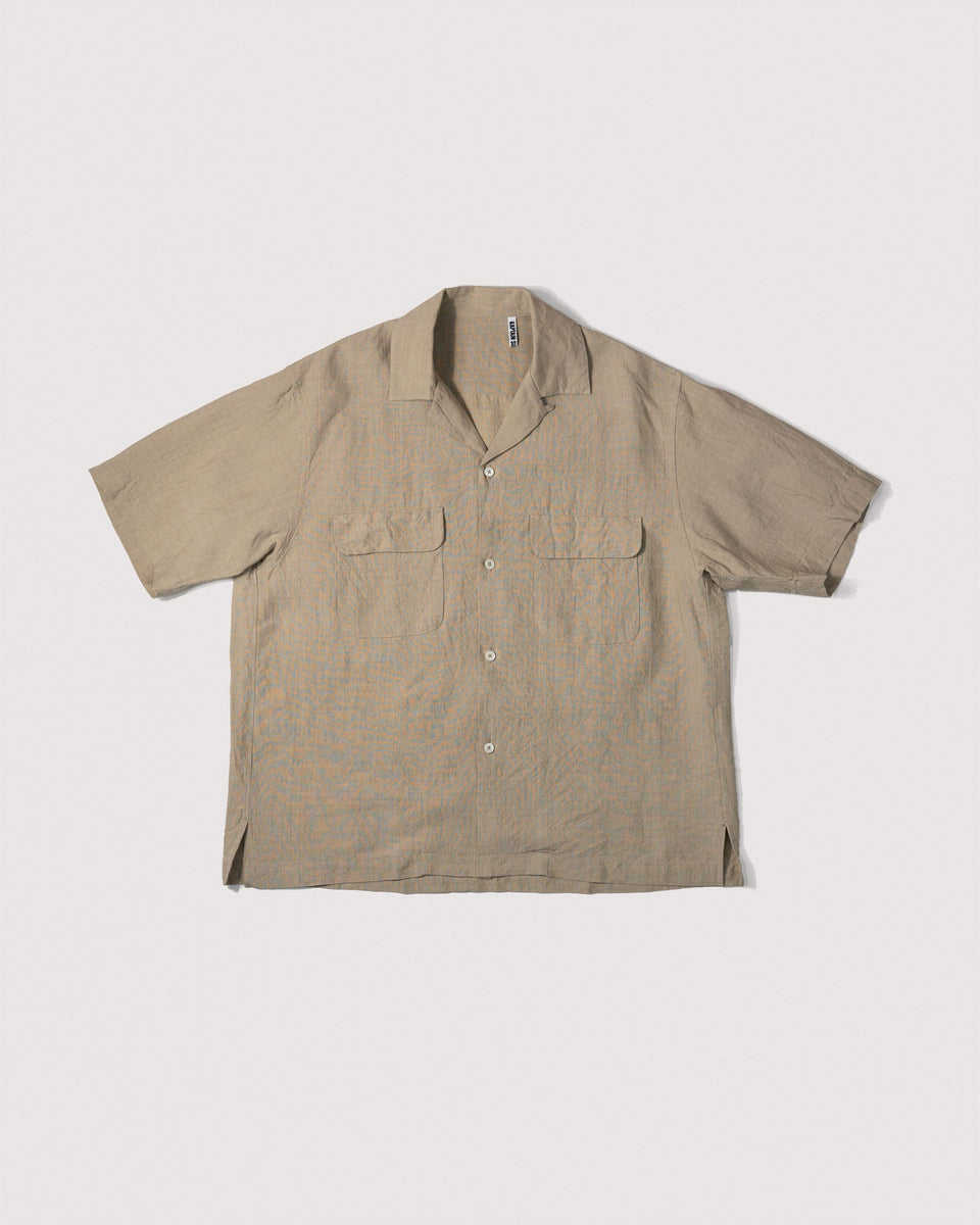 Linen Silk Open Collar Shirt KS23SSH01 | Natural
