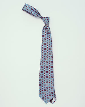Light Blue w/ Cream & Red Gem Pattern  | 100% Silk, Tie Your Tie - The Signet Store