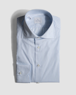 Open image in slideshow, Spread Collar Stripe Shirt (Sienna) | Light Blue
