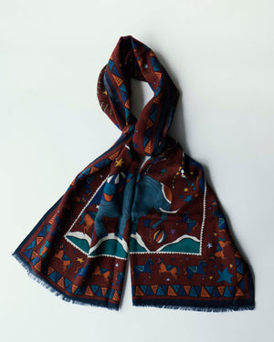 Open image in slideshow, Circus Printed Scarf | Red Middle-Navy Edges
