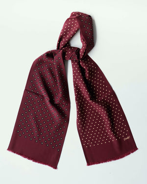 Open image in slideshow, Tubular Scarf | Light Wine Crepe Silk Scarf w/ Spots and Floral Prints
