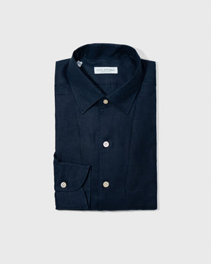 Open image in slideshow, Primavera Irish Linen Open Collar Shirt | Navy

