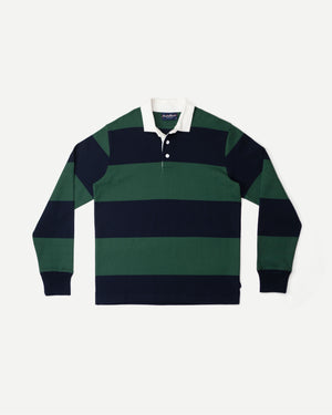 Open image in slideshow, Block Stripe Rugby Shirt | Hunter Green-Navy
