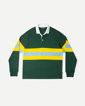 Open image in slideshow, 70s Stripe Rugby Shirt | Green-Blue-Yellow Stripe
