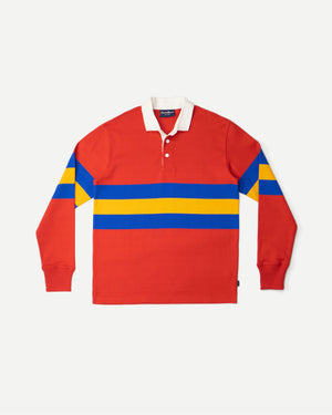 Open image in slideshow, 70s Stripe Rugby Shirt | Red-Yellow-Blue Stripe
