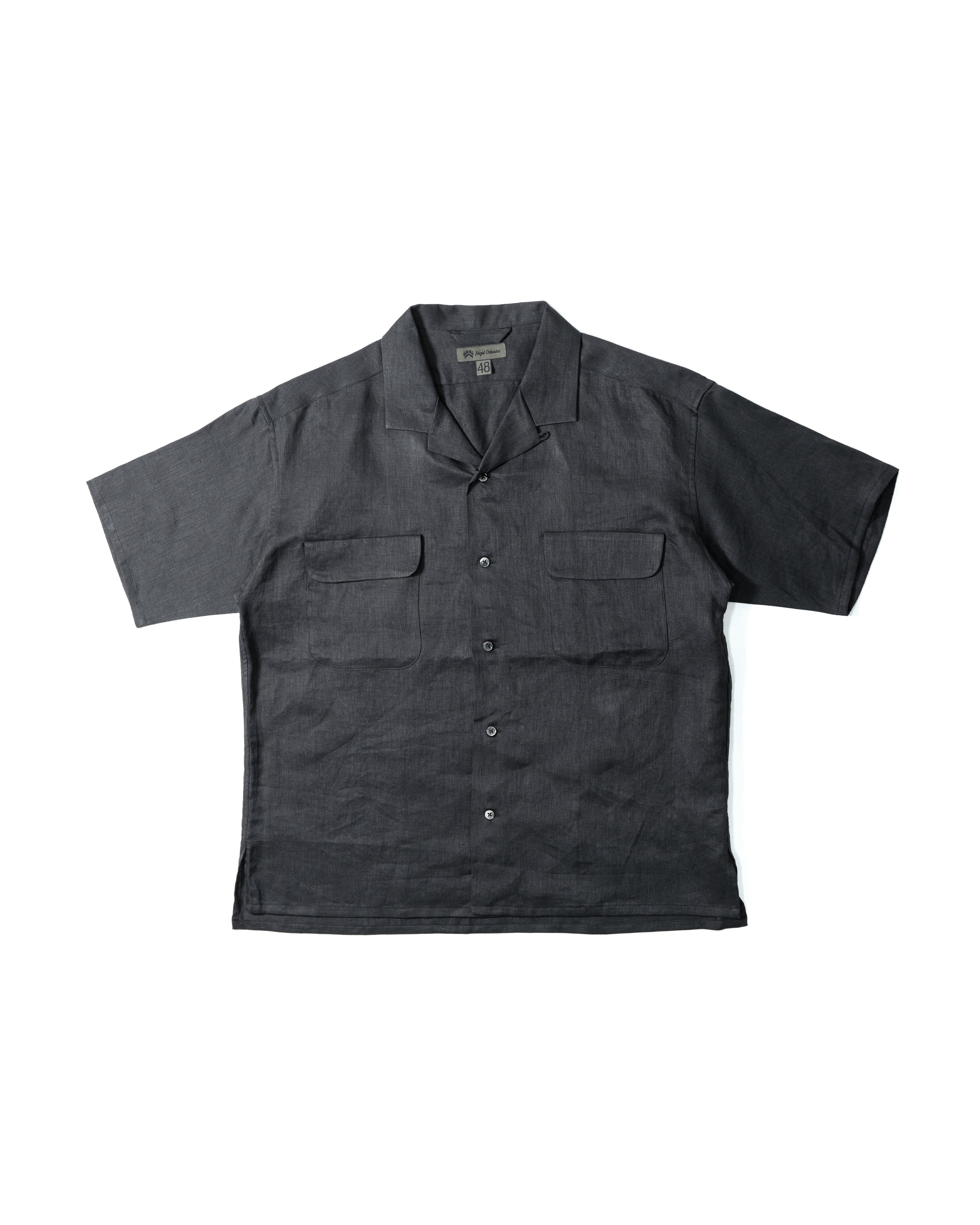 Open Collar Shirt Linen Twill 80460011005-1 | Charcoal Gray