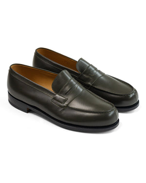 Open image in slideshow, 180 Penny Loafer 11411841801F | Green Hunter Boxcalf Leather + Leather Sole

