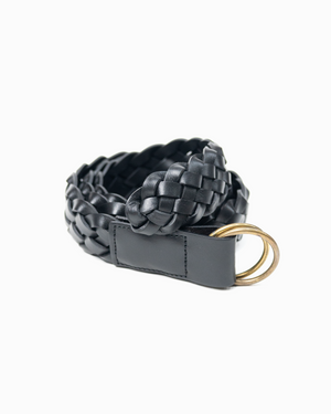 Open image in slideshow, Hand Woven Calf Leather Belt 58123 | Black
