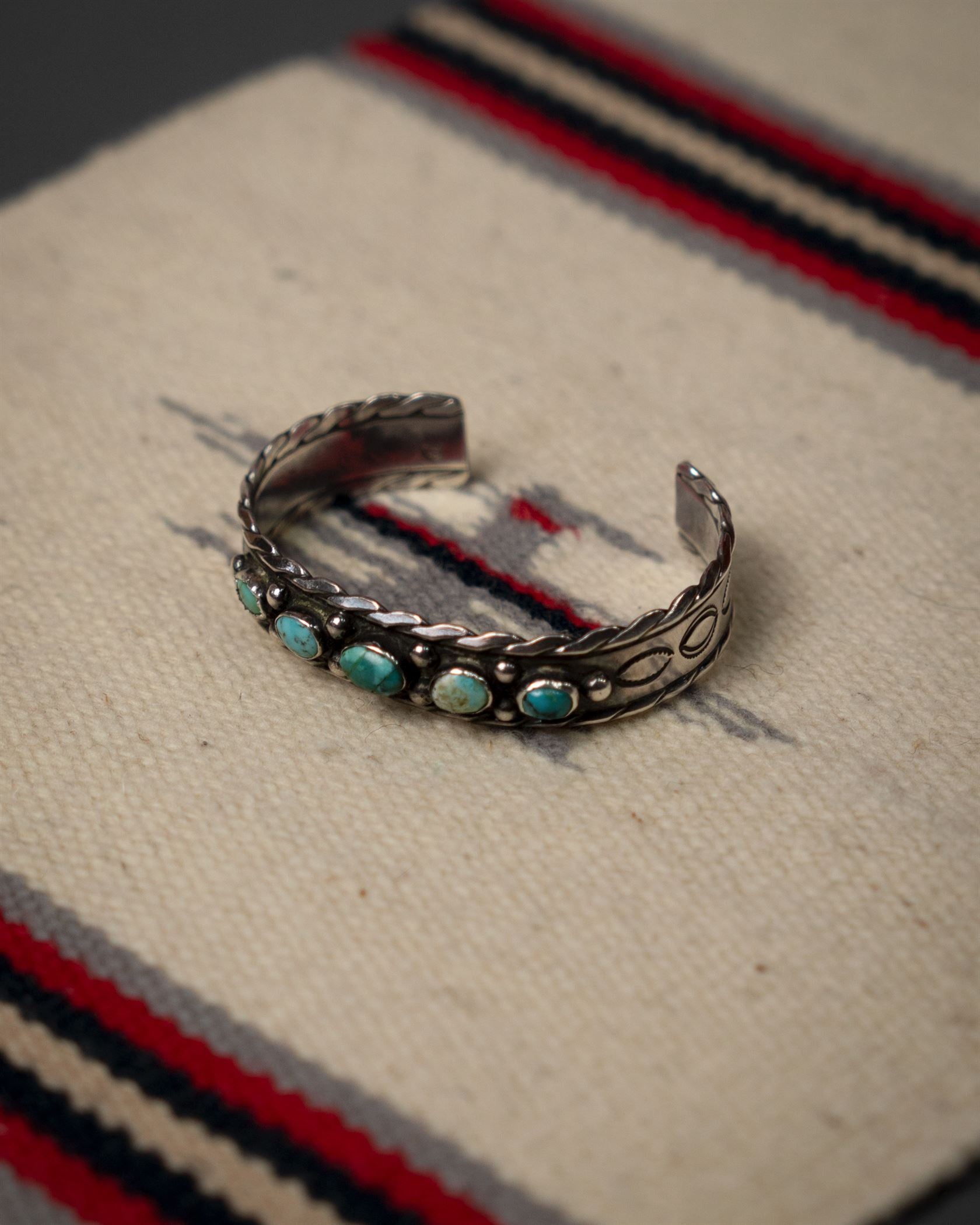 03-Navajo Ingot Silver Turquoise Row Bracelet