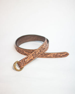 Open image in slideshow, Hand Tooled D Ring Belt | Cognac
