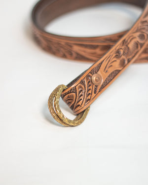 Hand Tooled D Ring Belt | Cognac