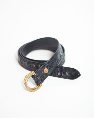 Open image in slideshow, Hand Tooled D Ring Belt | Black
