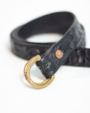 Hand Tooled D Ring Belt | Black