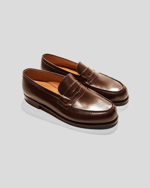 Open image in slideshow, 180 Penny Loafer 11411541801F | Chocolate Boxcalf Leather + Leather Sole
