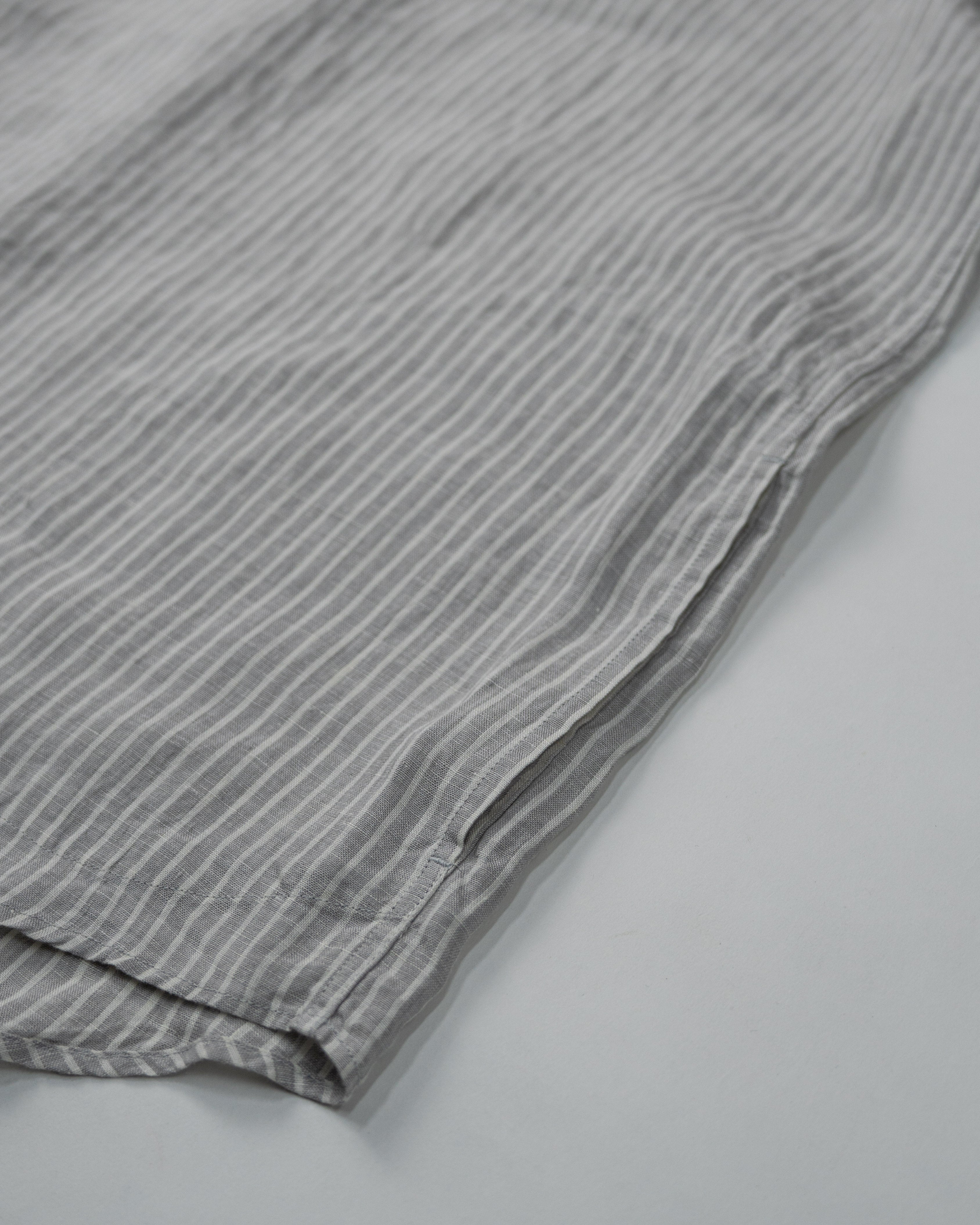 Men's Round Collar P.O Linen Stripe Shirt S/S JD-3569 KLP | Gray-Ecru Stripe