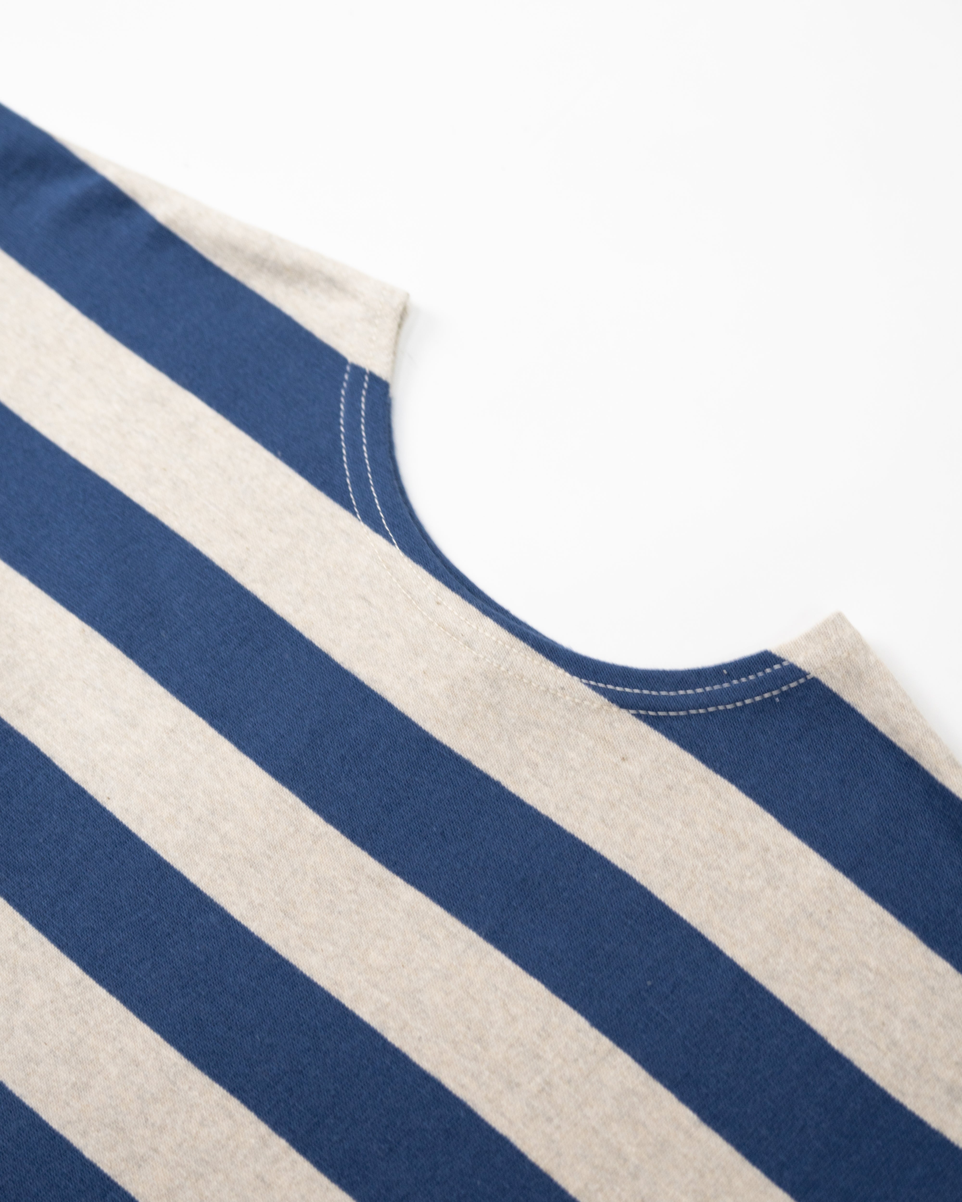 Short Sleeve 2 inch Stripe Tee 4050 | Blue-Oatmeal