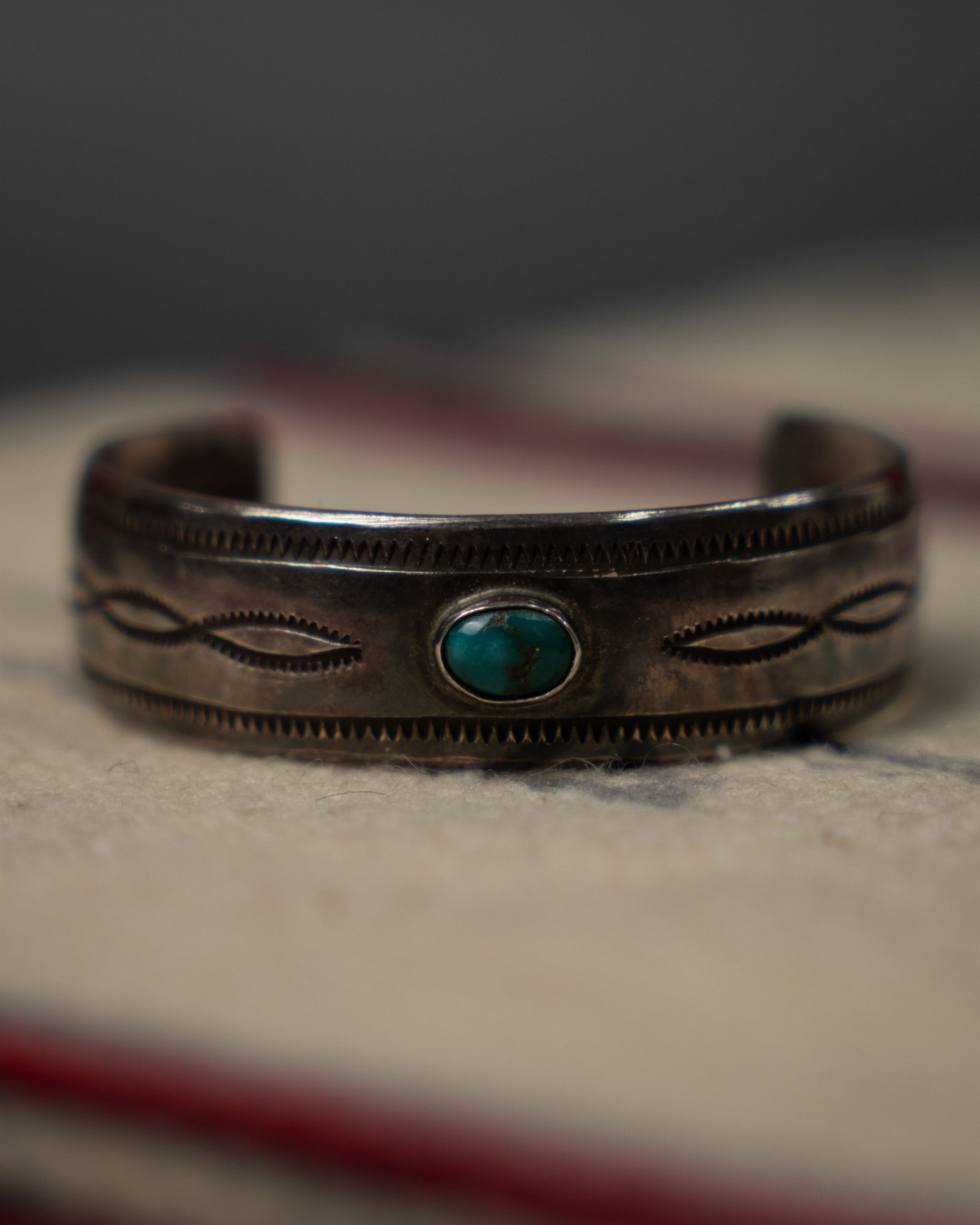 12- 1930s Navajo Old Pawn Stamped Cuff with Turquoise