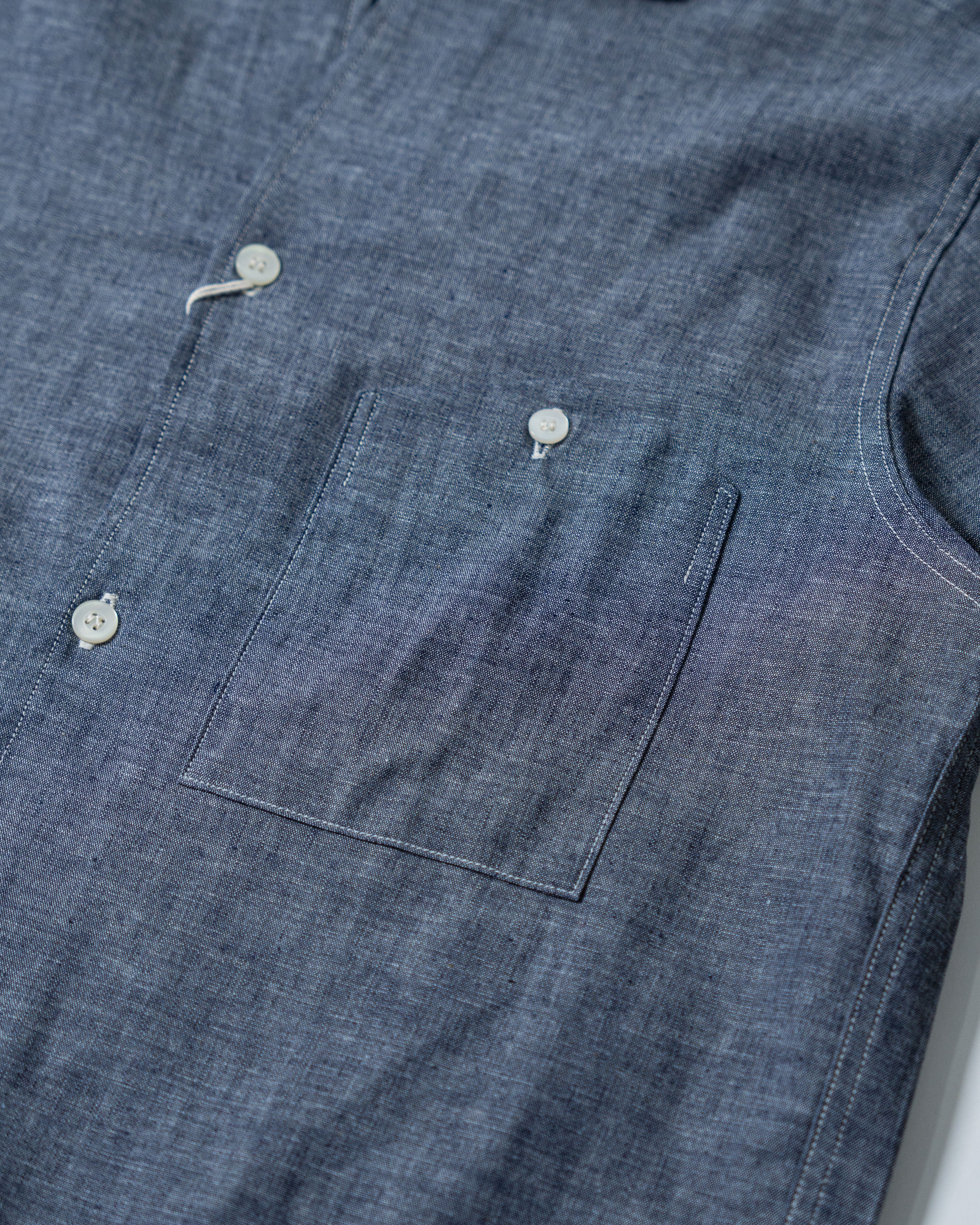 S/S Open Collar Shirts 3091 | Navy Chambray