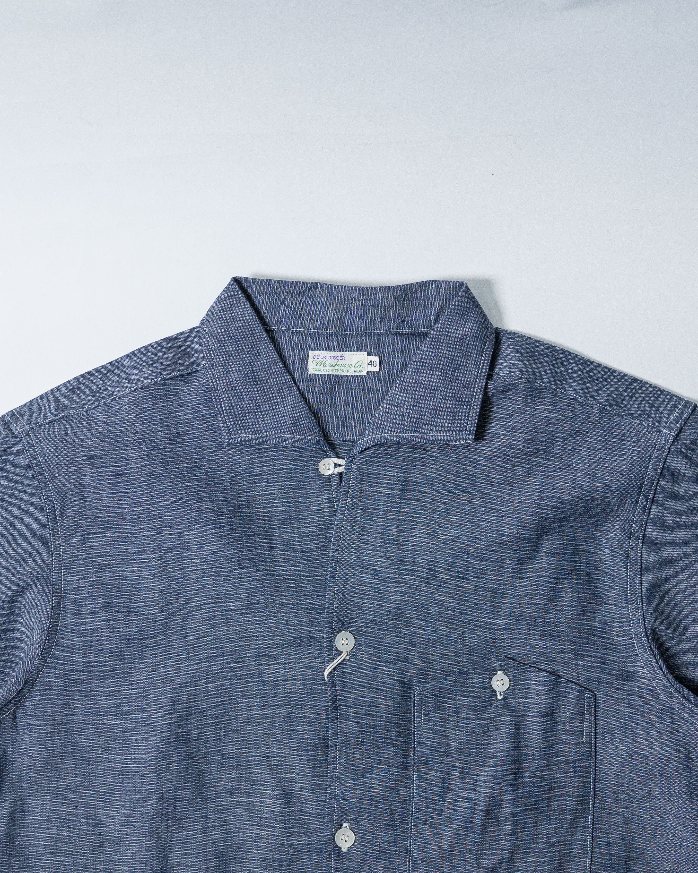 S/S Open Collar Shirts 3091 | Navy Chambray