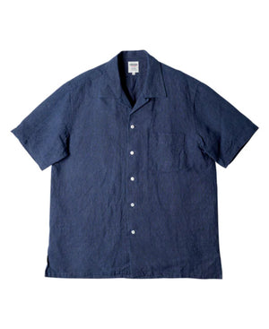 Open image in slideshow, Shonan Open Collar Extra Heavy Linen Shirt YNLS2529 | Blue
