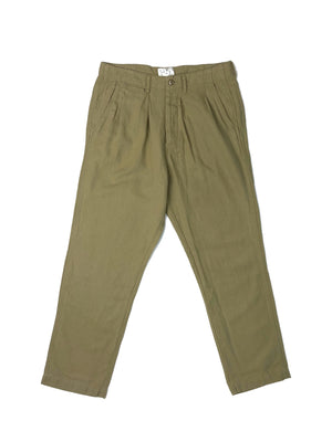Open image in slideshow, Pleated Cotton/ Linen Chinos | Camp Khaki
