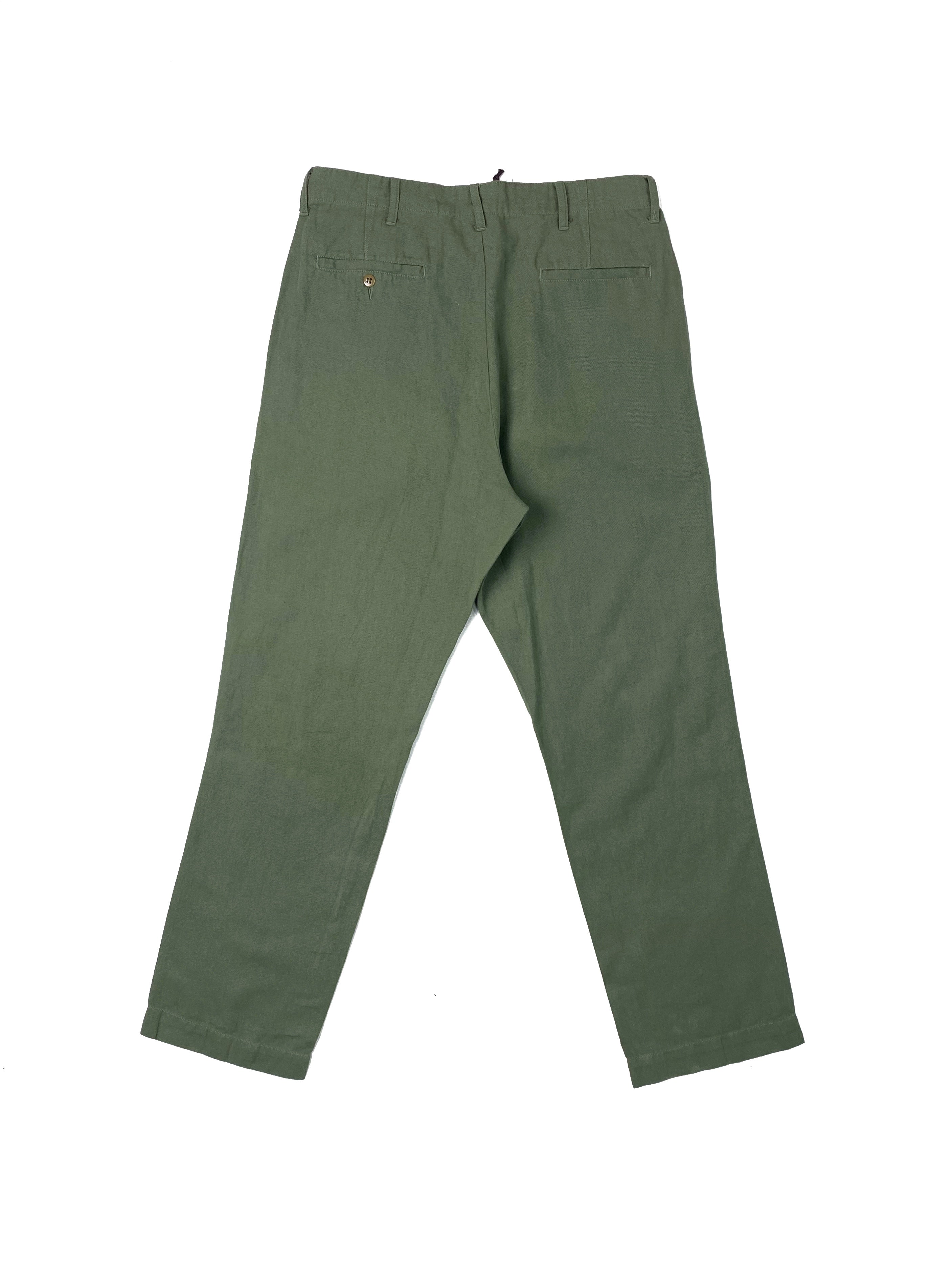 Pleated Cotton/ Linen Chinos | Faded Olive