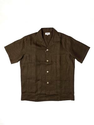 Linen Open Collar Shirt MS22010 | Brown