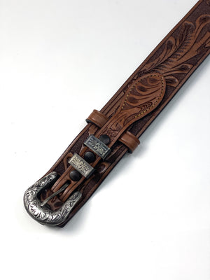 Tooled Ranger Belt with Sterling | Cognac