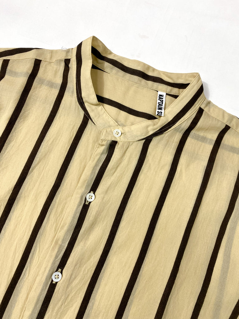 Stand Collar Shirt KS23SSH08 | Beige Stripe – The Signet Store
