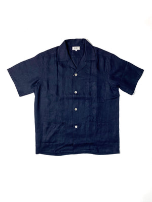 Linen Open Collar Shirt MS22010 | Navy