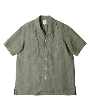 Open image in slideshow, Shonan Open Collar Extra Heavy Linen Shirt YNLS2545 | Green
