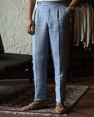 Open image in slideshow, Ambrosi Blue Herringbone Trousers, Ambrosi Napoli - The Signet Store
