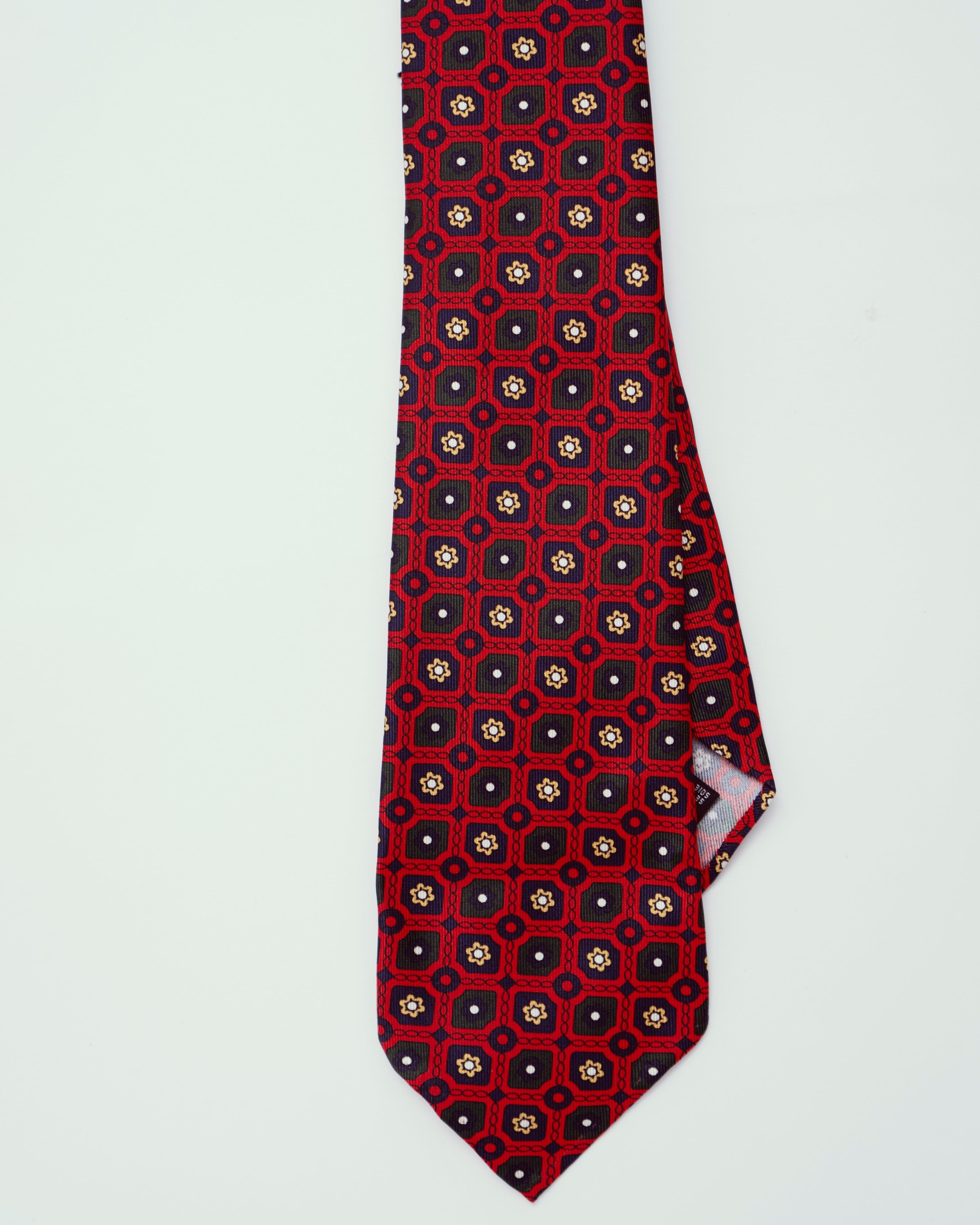 Red w/ Green & Blue Flower Pattern | 100% Silk, Tie Your Tie - The Signet Store