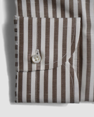 Spread Collar  Cotton-Linen Butcher Stripe Shirt (Tudorlino) | Brown