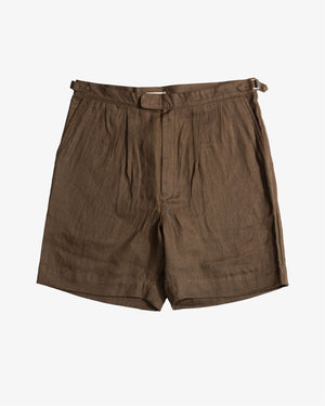 Open image in slideshow, Brown Linen Pleated Short Pants | MP22017
