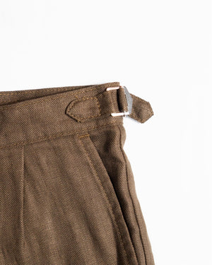 Brown Linen Pleated Short Pants | MP22017