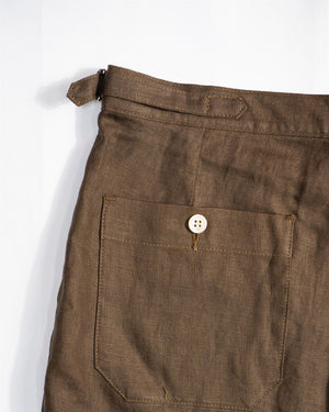 Brown Linen Pleated Short Pants | MP22017