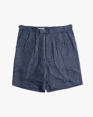 Open image in slideshow, Navy Linen Pleated Short Pants | MP22017
