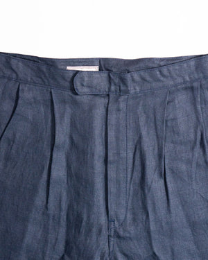 Navy Linen Pleated Short Pants | MP22017