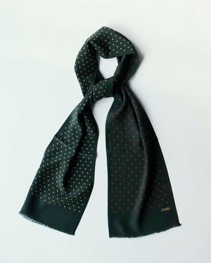 Open image in slideshow, Tubular Scarf | Olive Crepe Silk Scarf w/ Spots and Floral Prints
